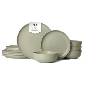 12-Piece Stoneware Dinner Plates Bowls Sets | Microwave & Dishwasher Safe | Non-Toxic Dinner Plates Bowls Set | Stackable Matte Glaze Kitchenware