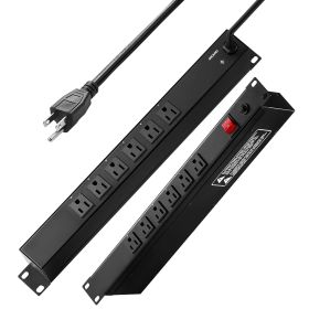 VEVOR 19" 1U PDU 12 Outlets Rack Mount Power Strip Surge Overload Protection