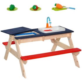 Kids Picnic Table Set with Sandbox and Kitchen Toys