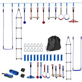 32.8' Ninja Warrior Obstacle Course for Kids 3-6 Years, with Swing, Monkey Bars, Climbing Ladder, Gym Rings, Blue