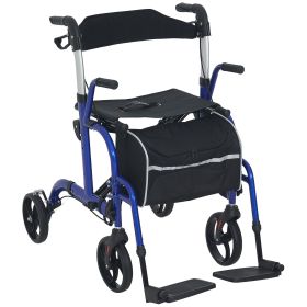 Rollator Walker with Seat, Folding Rolling Walker with 8" Wheels, Walker for Seniors with Adjustable Height, Blue