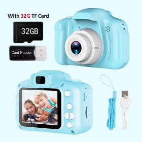 Mini Cartoon Kids Photo Camera 2 Inch HD Screen Children Digital Camera Video Recorder Camcorder Toys For Child Birthday Gift (Color: Blue with 32G Card, Ships From: China)