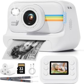 Kids Instant Printable Camera for Birthday Gifts for Boys and Girls Ages 3-12 - 1080P Kids Camera (Color: White)