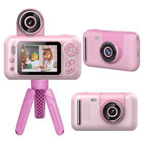 Kids Digital Camera with Flip Lens Children Video Camcorder Christmas Toy Birthday Gifts with Tripod 2.4in Screen 32G MMC Card for 3-10 Year Old (Color: Pink)