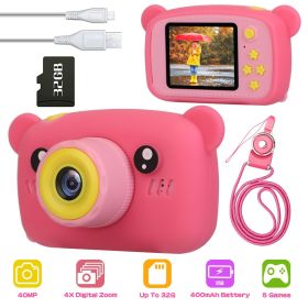 Kids Digital Camera Child Video Camera Children Camcorder Christmas Toy Birthday Gifts with 2.0in Screen 4X Digital Zoom (Color: Pink)