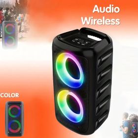 Wireless Speaker With Subwoofer, Large Boombox Speaker, Stereo Speaker, Subwoofer, Outdoor Wireless Speaker, Party Disco Light, TWS, TF, AUX (Color: Black)