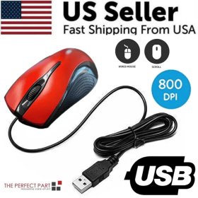USB 2.0 Optical Wired Scroll Wheel Mouse For PC Laptop Notebook Desktop Red Mice (Color: Red)